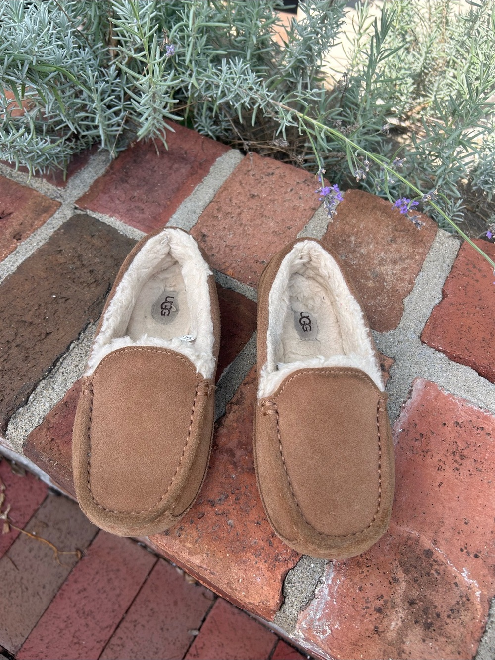 UGG Kids Chestnut Brown Suede Slip-On Moccasins/Slippers, size 1